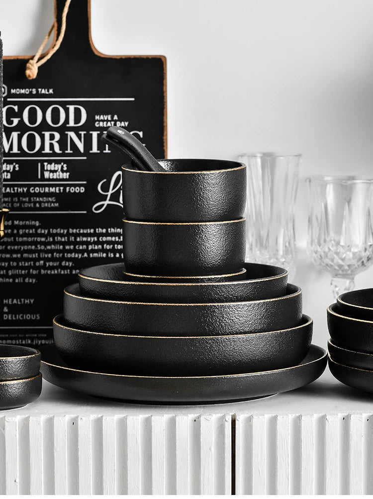 Obsidian Noir Gold Rim Dinnerware Set