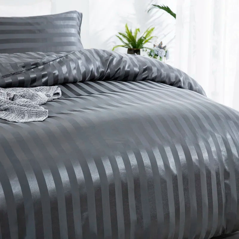 Noir Silque Striped Duvet Set