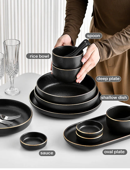 Obsidian Noir Gold Rim Dinnerware Set