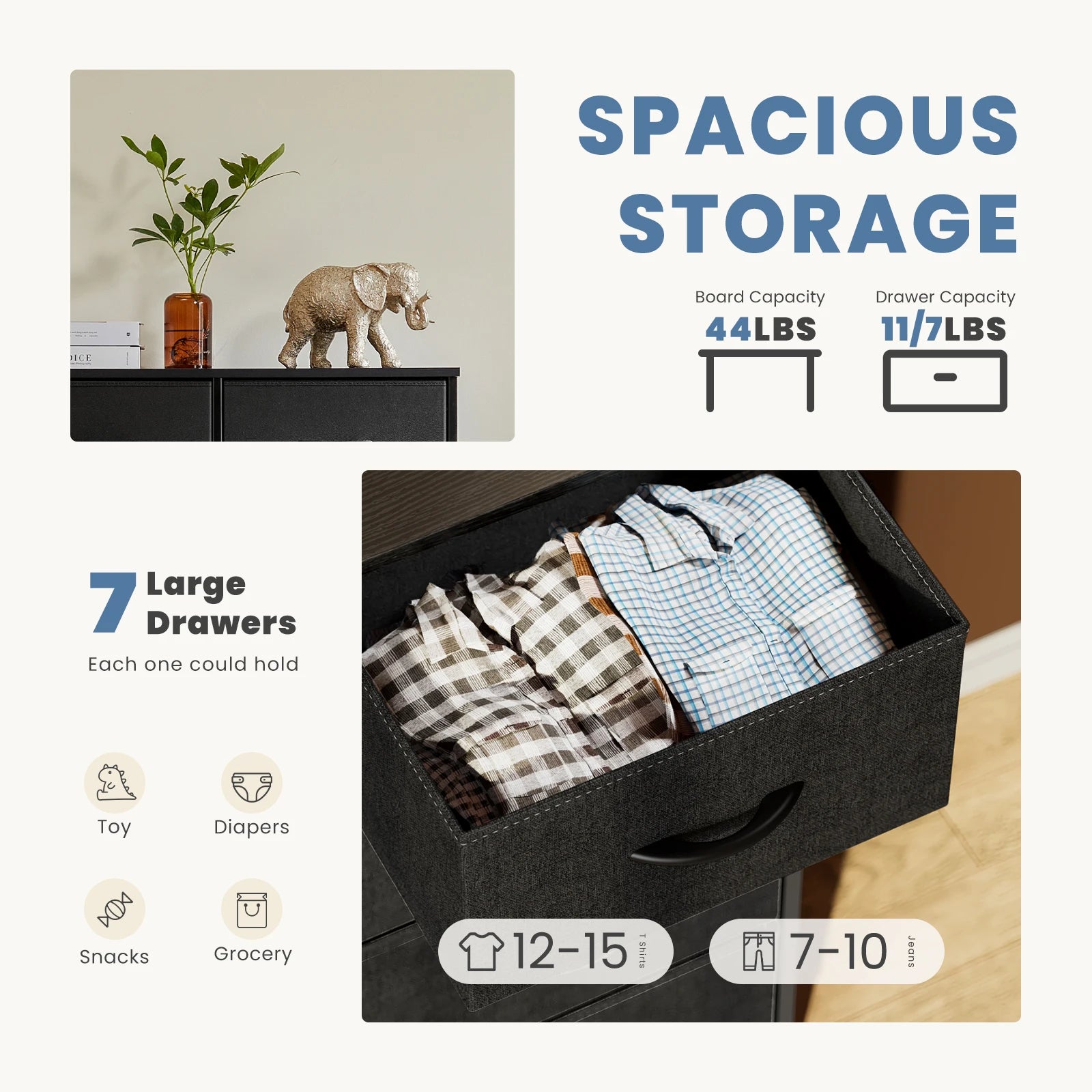 JHK Luxe 7-Drawer Fabric Dresser