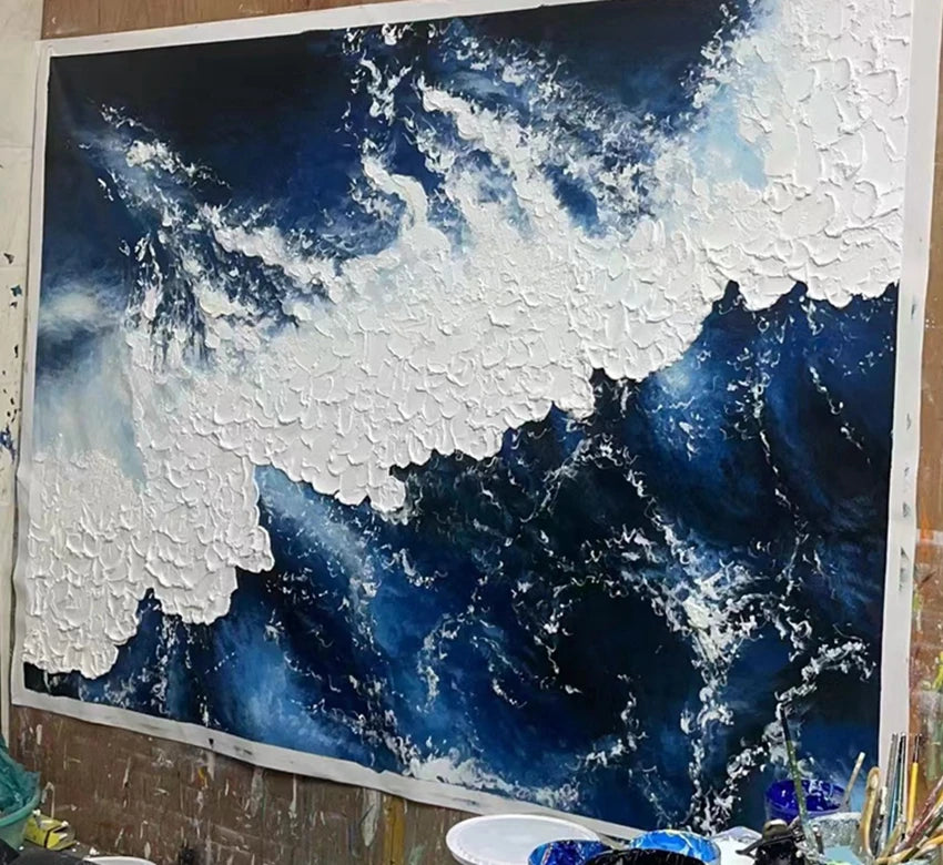 Serenity Wave 3D Floral Oil Painting – Abstract Handcrafted Wall Art