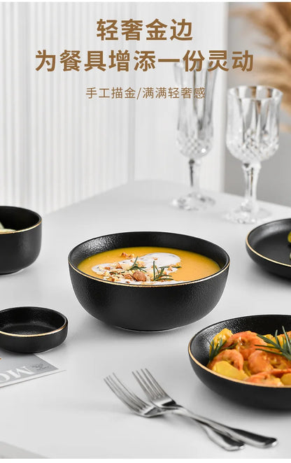 Obsidian Noir Gold Rim Dinnerware Set