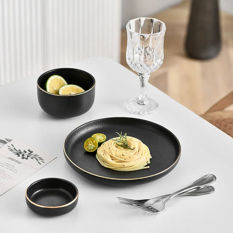 Obsidian Noir Gold Rim Dinnerware Set