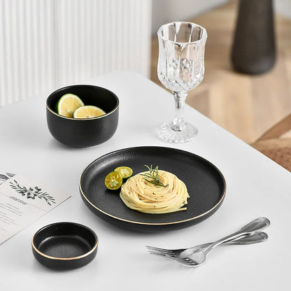 Obsidian Noir Gold Rim Dinnerware Set
