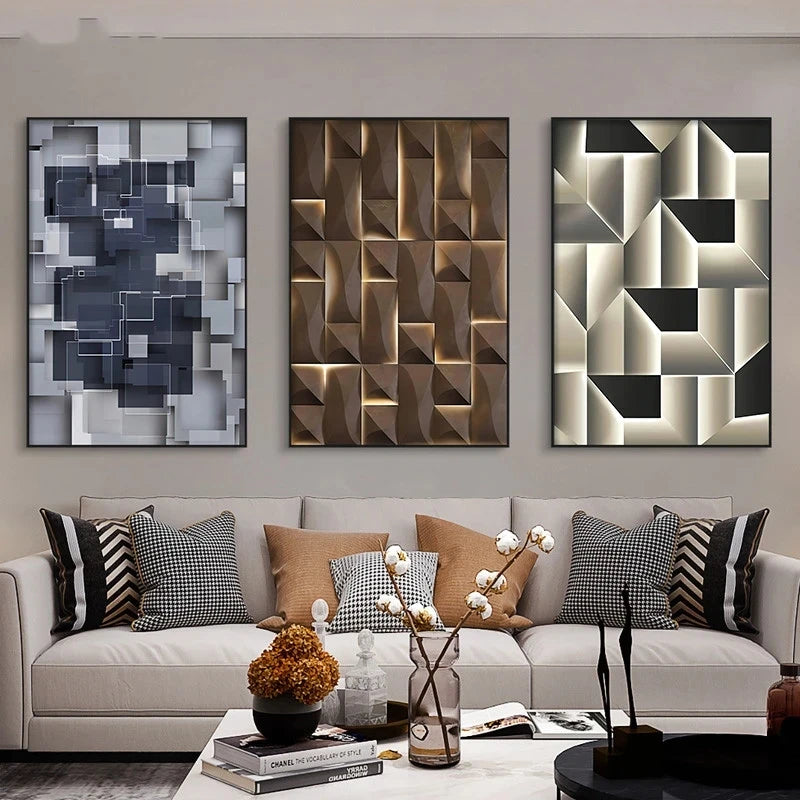 Dimension Luxe – 3D Geometric Abstract Canvas for Modern Décor