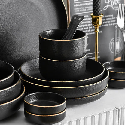 Obsidian Noir Gold Rim Dinnerware Set