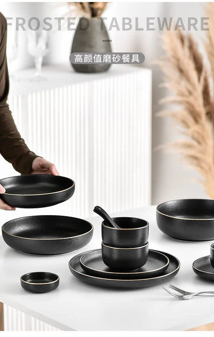 Obsidian Noir Gold Rim Dinnerware Set