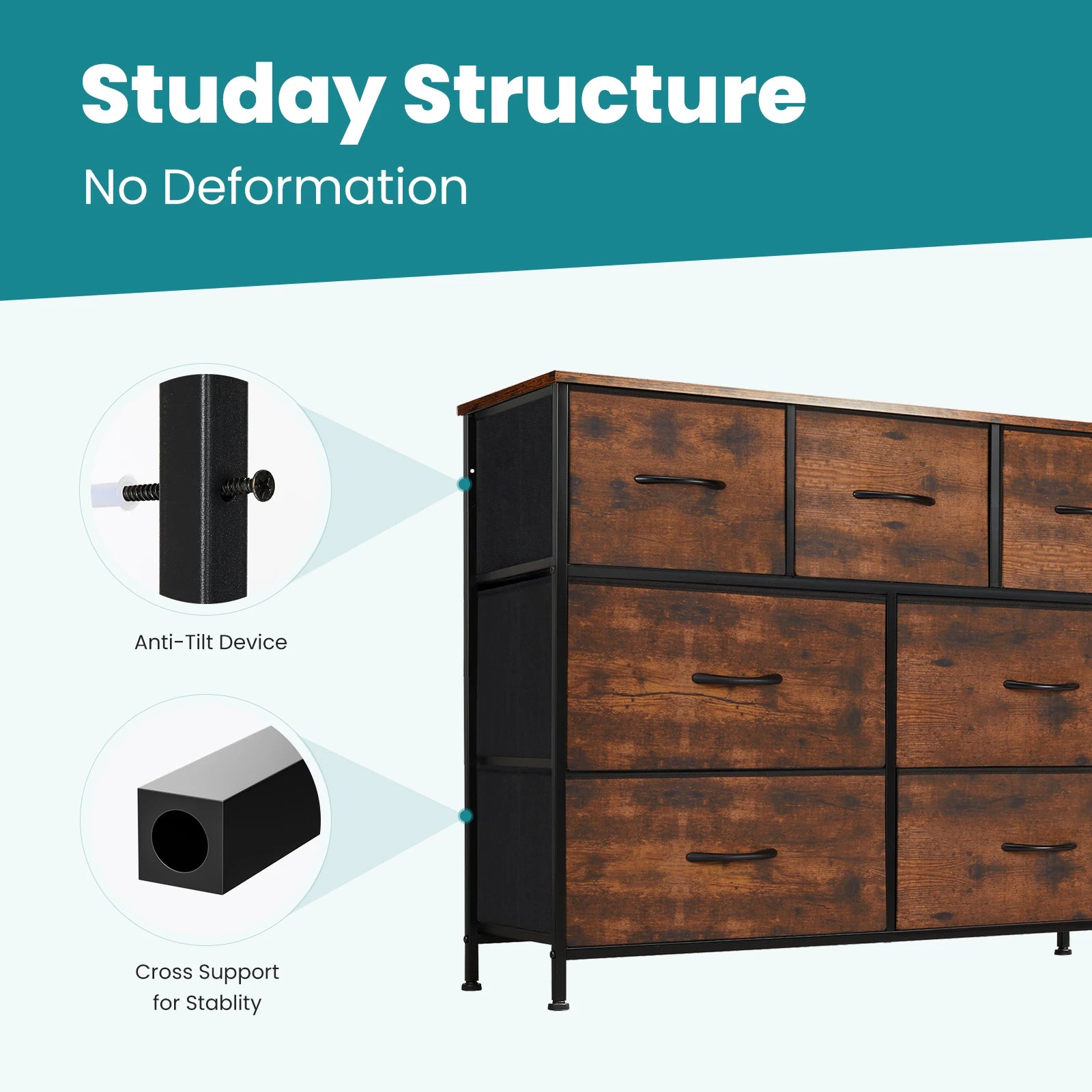 JHK Luxe 7-Drawer Fabric Dresser